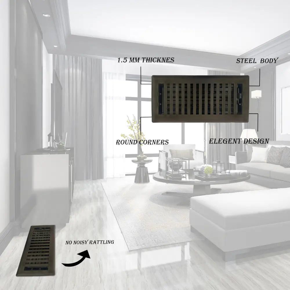 Dark bronze sierra grates contemporary steel floor register with round corners and elegant vent cover design
