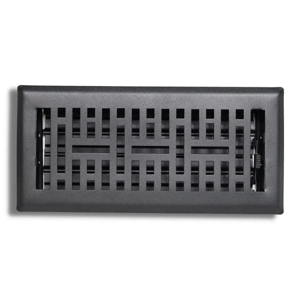 Matte black steel floor register by sierra grates featuring a rectangular geometric grille vent cover design