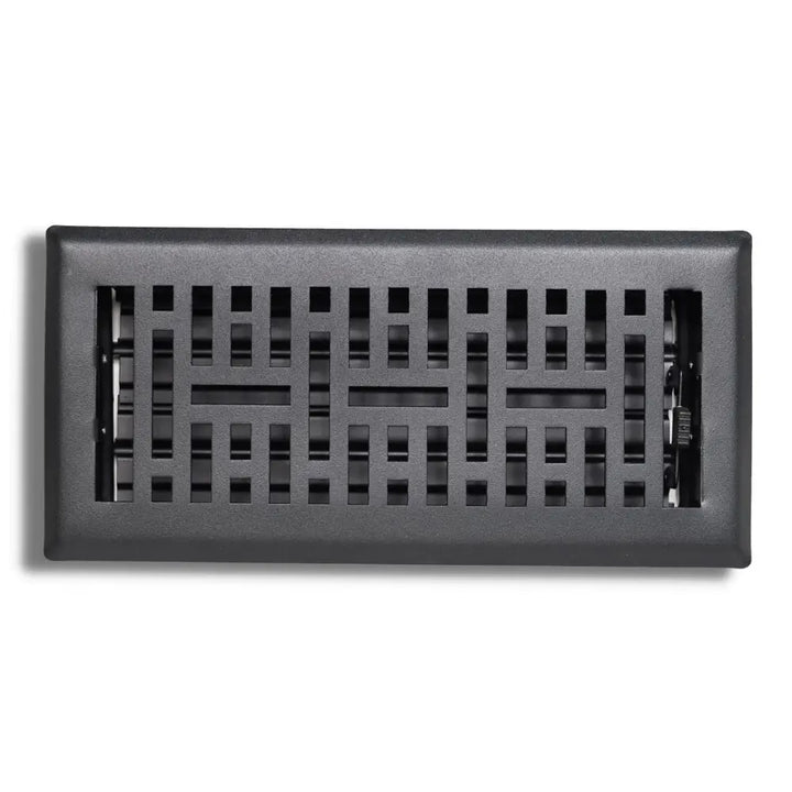Matte black steel floor register by sierra grates featuring a rectangular geometric grille vent cover design