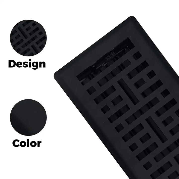 Sierra grates metro matte black steel floor register vent cover with black rectangular grid pattern design