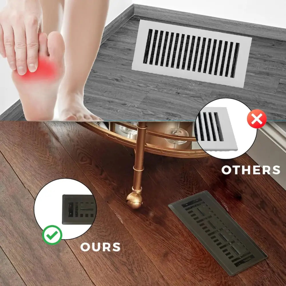 Dark bronze sierra grates floor register with rectangular design and horizontal slats steel vent cover