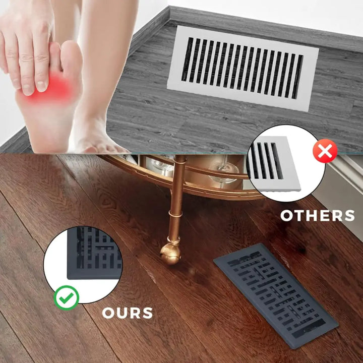 Sierra grates metro matte black steel floor register dark gray rectangular vent cover with vertical slats and textured surface