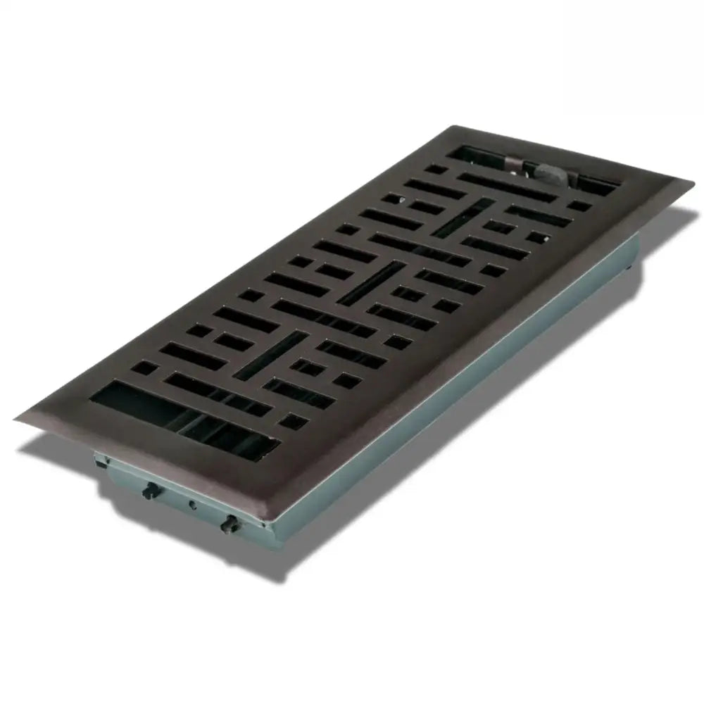 Bronze-colored sierra grates steel floor register with geometric lattice pattern in matte black finish
