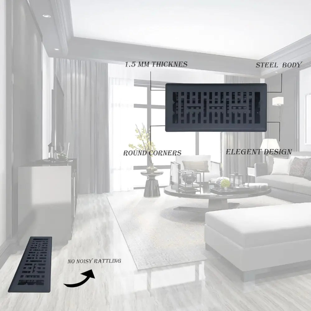 Black steel floor register with round corners and elegant design sierra grates metro matte black steel floor register