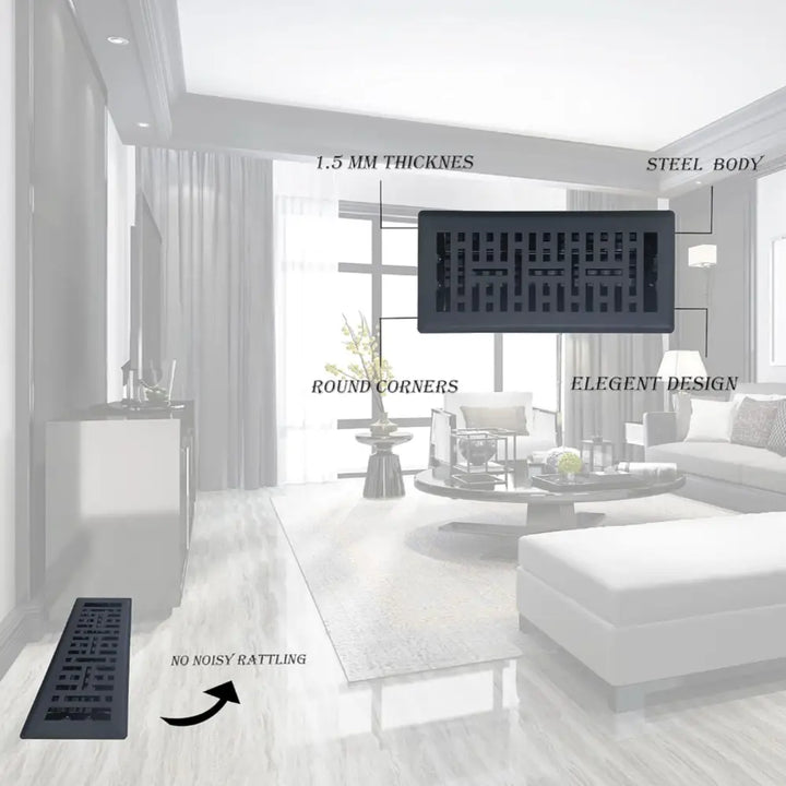 Black steel floor register with round corners and elegant design sierra grates metro matte black steel floor register