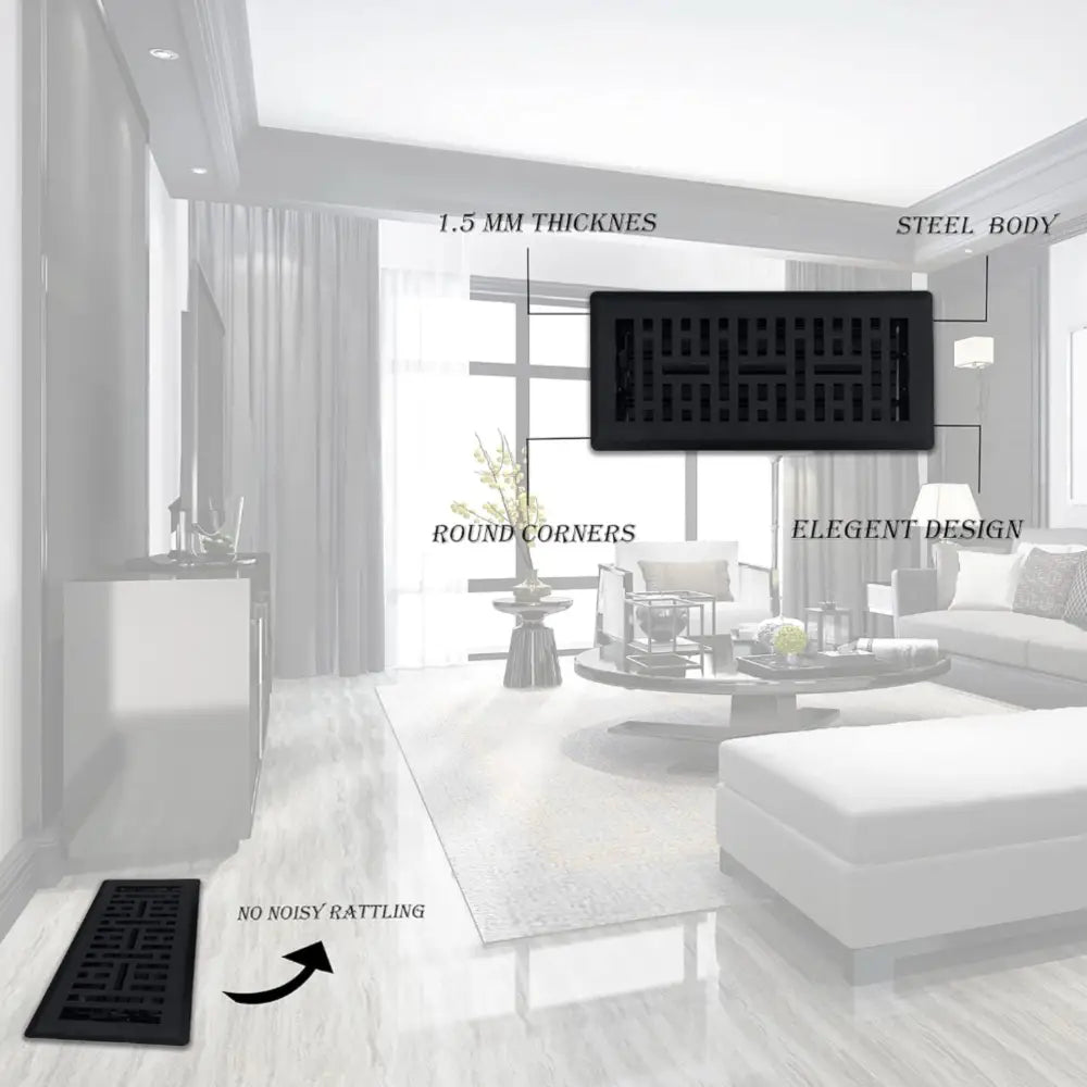 Sierra grates metro matte black steel floor register with round corners and elegant design for stylish ventilation