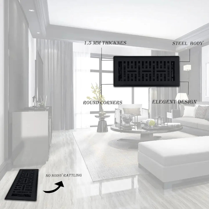 Sierra grates metro matte black steel floor register with round corners and elegant design for stylish ventilation