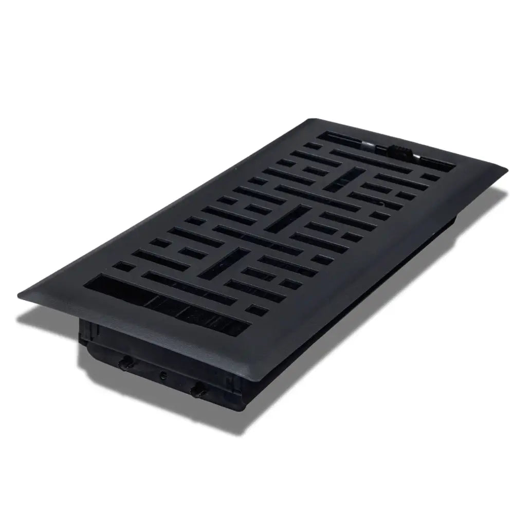 Black steel floor register by sierra grates with geometric lattice pattern and matte finish for floor ventilation