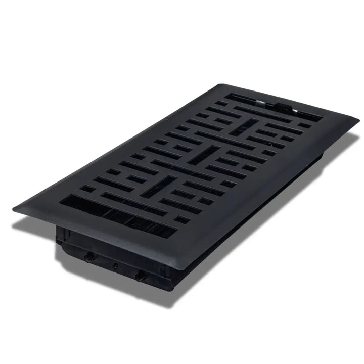 Black steel floor register by sierra grates with geometric lattice pattern and matte finish for floor ventilation