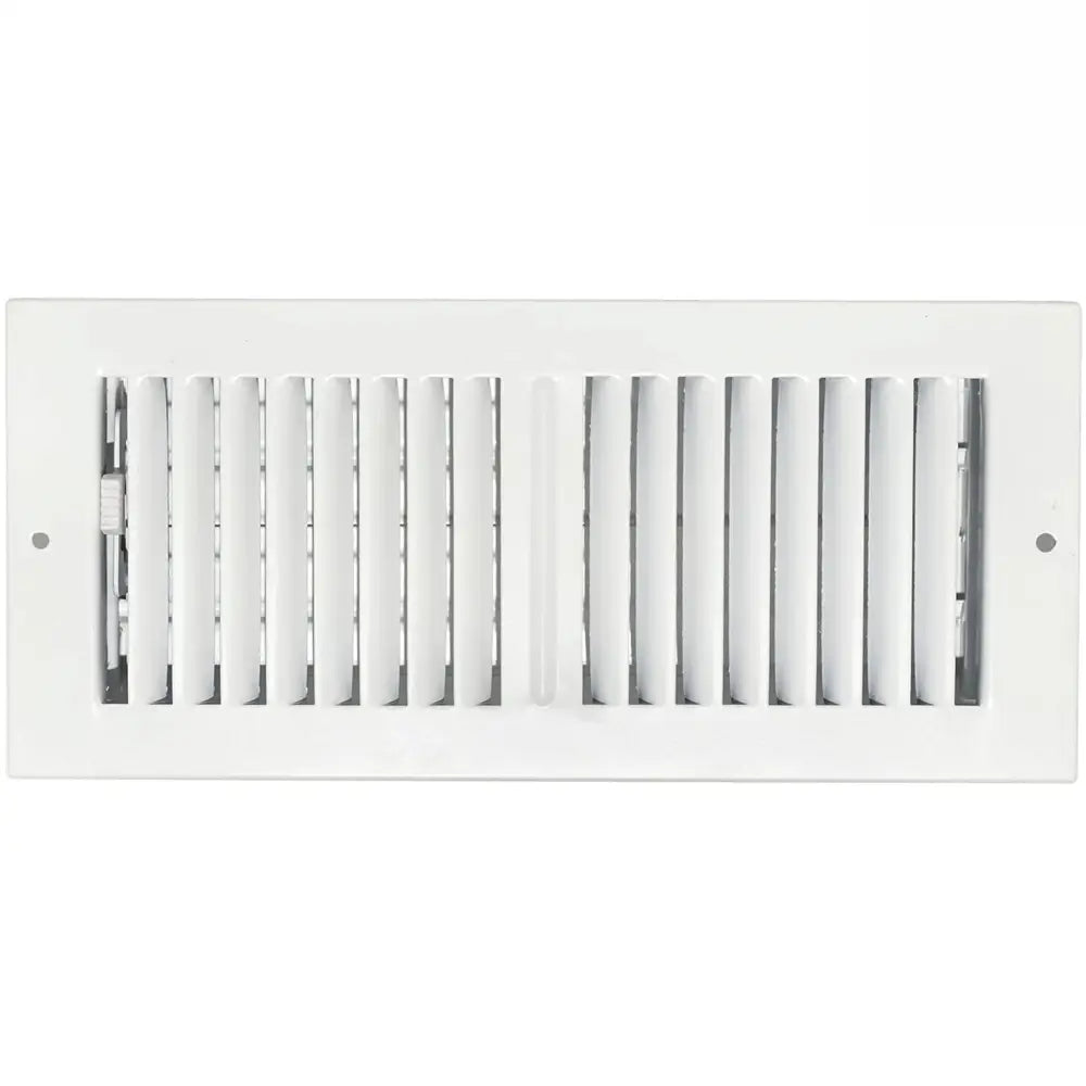 Sierra Grates white rectangular floor register with vertical slats and mounting holes for 2-way airflow use