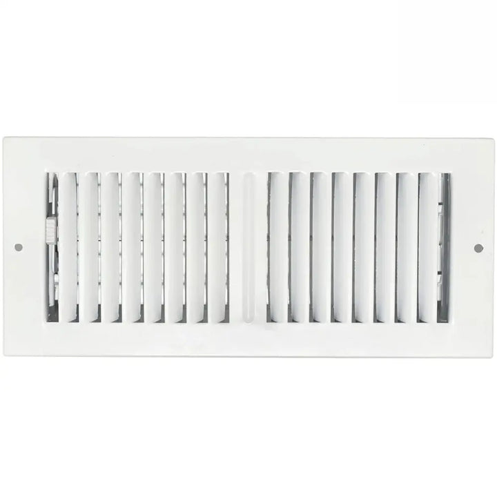 Sierra Grates white rectangular floor register with vertical slats and mounting holes for 2-way airflow floor register