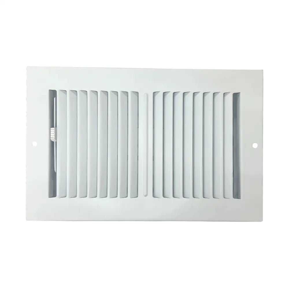 Sierra grates white rectangular floor register with vertical slats and handle for 2-way airflow ceiling floor register