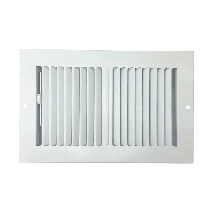 Sierra grates white rectangular floor register with vertical slats and handle for 2-way airflow ceiling floor register