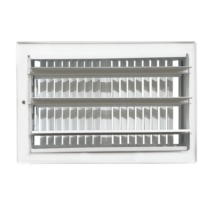 White rectangular sierra grates floor register with four horizontal slatted grilles for 2-way airflow use