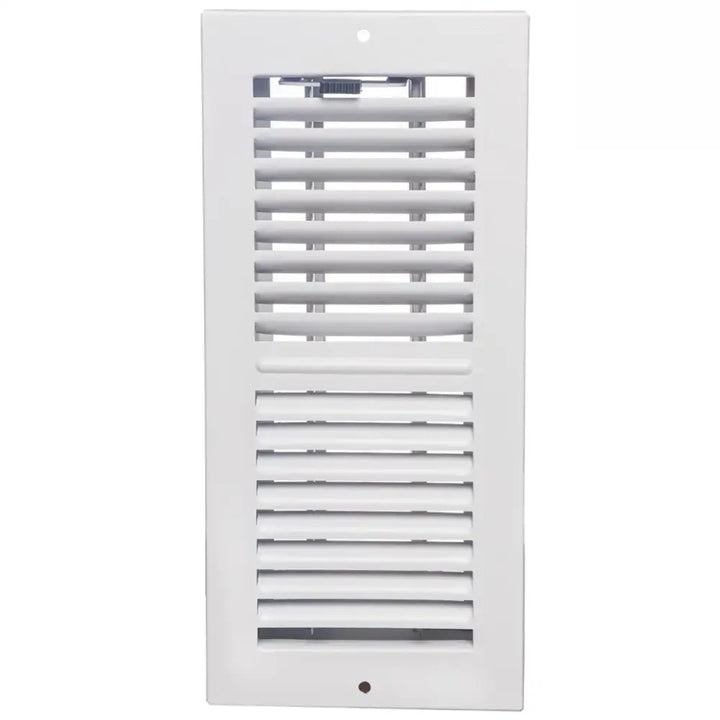 Sierra Grates white rectangular floor register with horizontal slats and black latch for 2-way airflow floor register