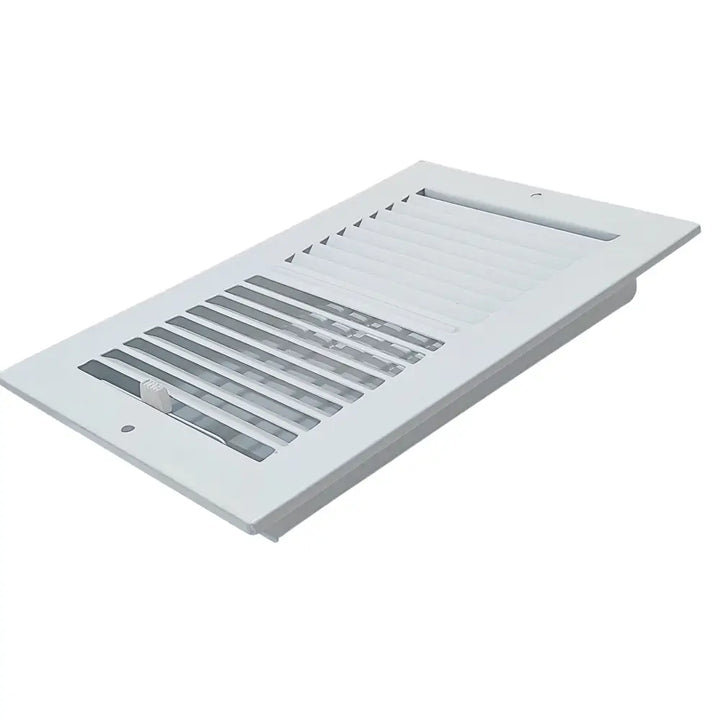 Sierra Grates white rectangular floor register with horizontal slats and lever for 2-way airflow control floor register