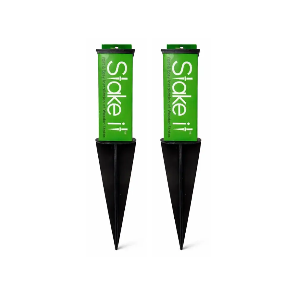 Stake It™ ABS plastic ground anchor stakes with easy install labels