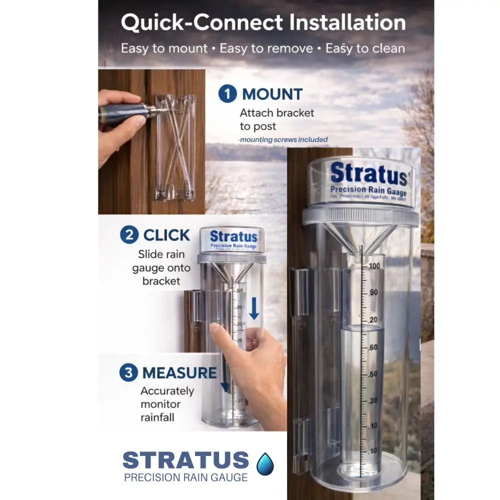 Clear plastic professional weather rain gauge with 0.01 inch accuracy and metal bracket for mounting, noaa standard rain gauge