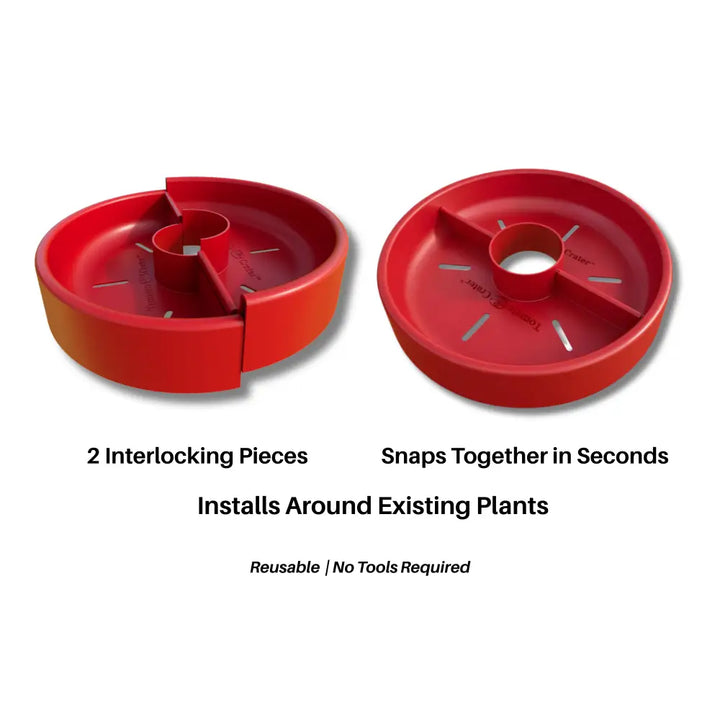 Tomato Crater root-zone watering system — two-piece snap-together design for tomatoes, peppers, and garden vegetables, Made in USA