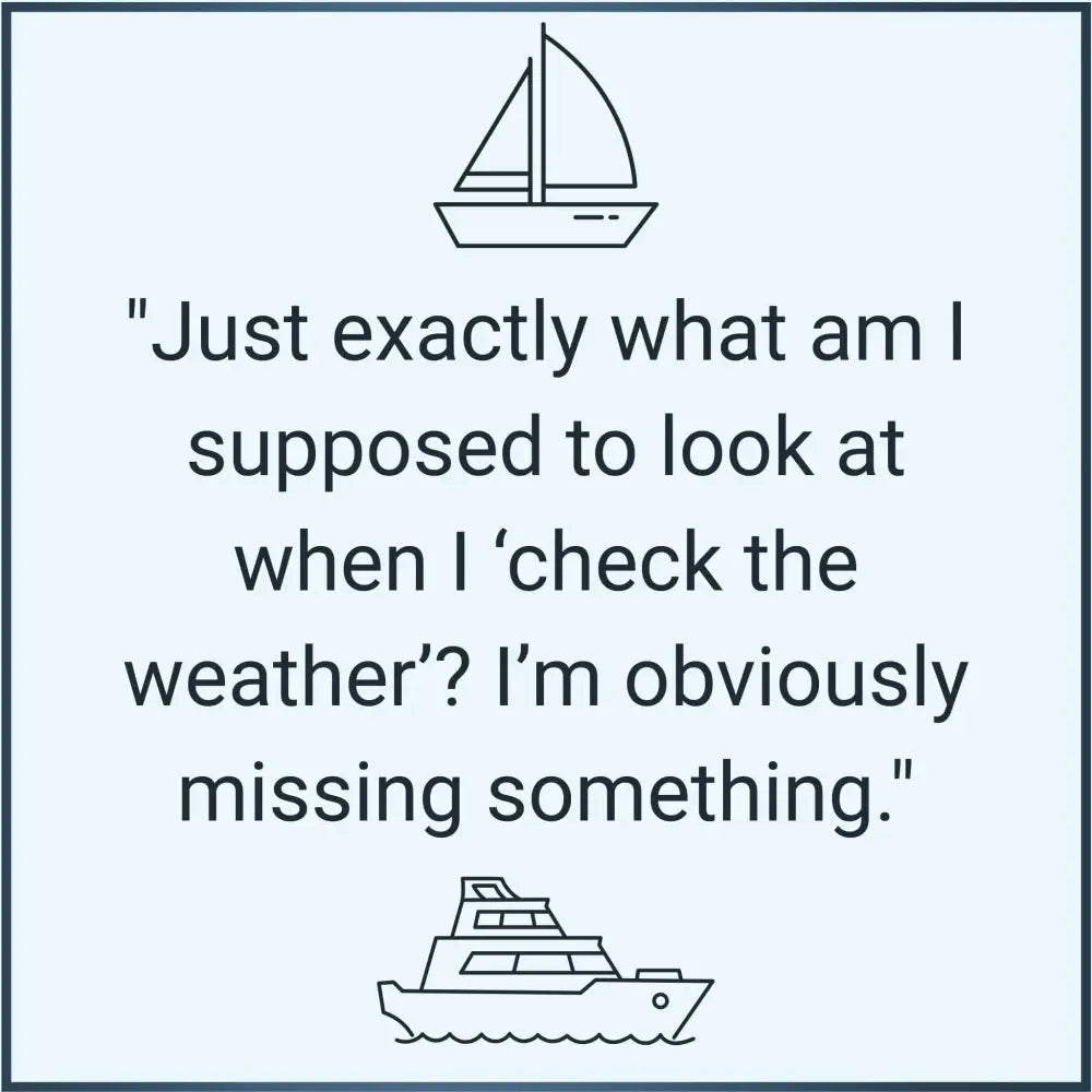 Black line-art sailboat and yacht illustration on light blue background for weather basics forecast details guide
