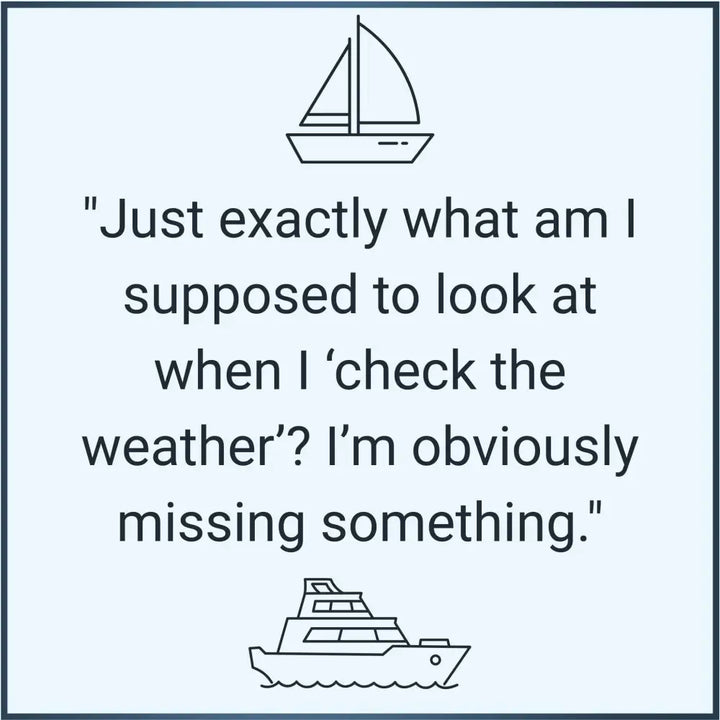 Black line-art sailboat and yacht illustration on light blue background for weather basics forecast details guide
