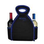 FlatBox Cheers Neoprene Triple Insulated Wine Tote Lunch Bag Lunch Tote with 2 Beverage Side Pockets Machine Washable Reusable Unzips Flat into a Placemat, Clean Eating Anywhere, Replaces Kids, Women, Mens Medium Large Lunch Box Cooler Bag, Black/Blue