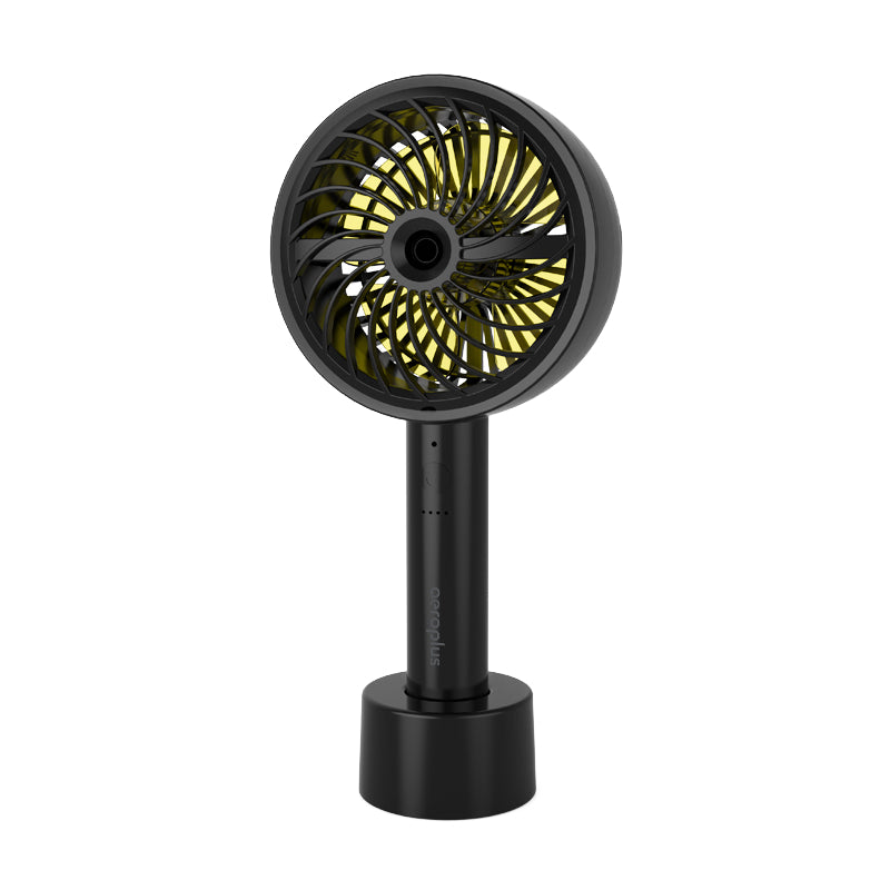 GF3 Handheld Portable Fan with Misting Option, Rechargeable Personal Mist Fan, Battery Operated Spray Water Fan, Mini Cooling Desk Fan for Travel, Outdoors, Camping, Hiking, 5in with Desktop Charger and USB(Black)
