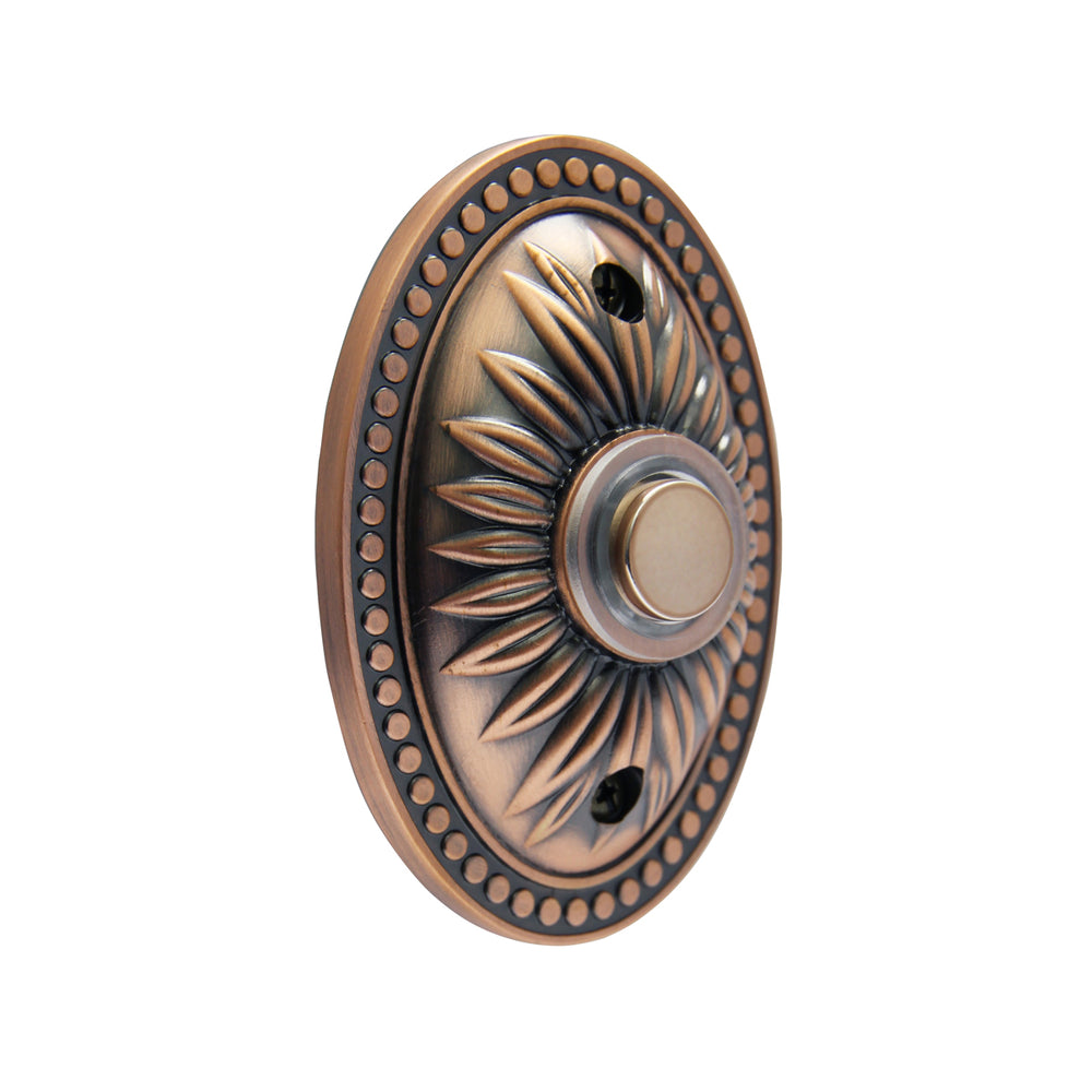 Image of IQ America DP1230A Over-sized Wired Antique Copper Bronze Lighted Pushbutton Doorbell, highlighting its features and quality.