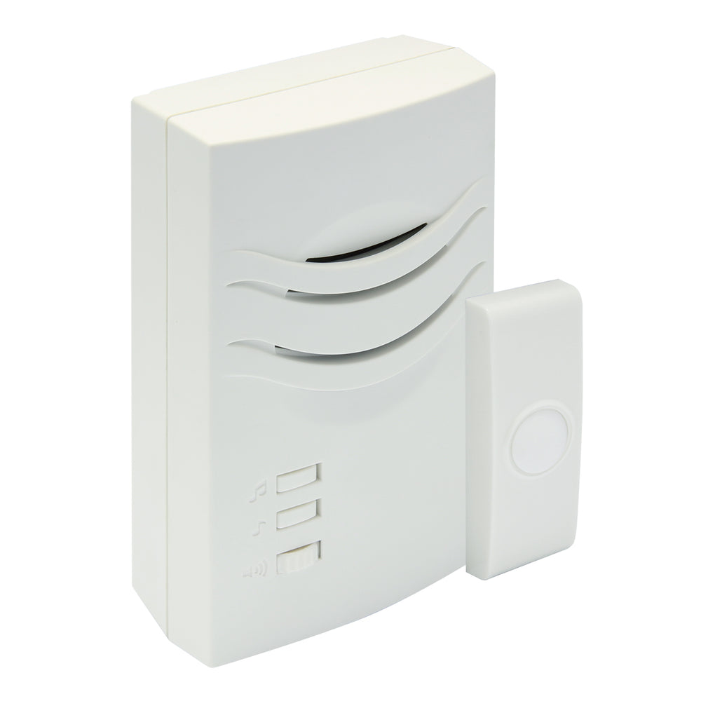 Image of IQ America Wireless Plugin Contemporary Door Bell, 1 Pushbutton, 3 Melody Notes Westminster Chime, Volume Control, 150 foot Range, White, highlighting its features and quality.