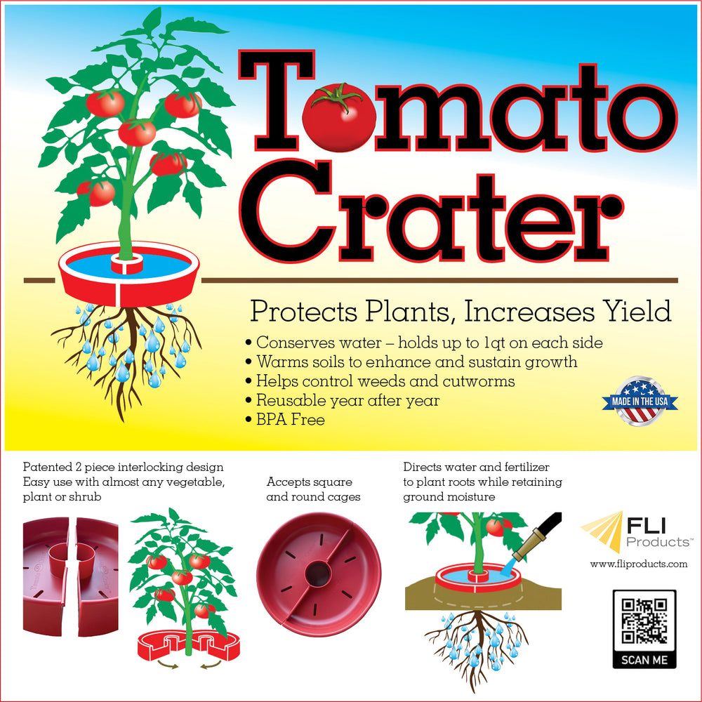 Tomato Crater DP3031-3 Vegetable Garden Watering Trough Tray, All Purpose Tool Enhances Crop Growth, Directs Fertilizer and Water to the Roots, Warms Soil, Prevents Cutworms, Weed Control, Accepts Tomato Cages 12” 3pk Red