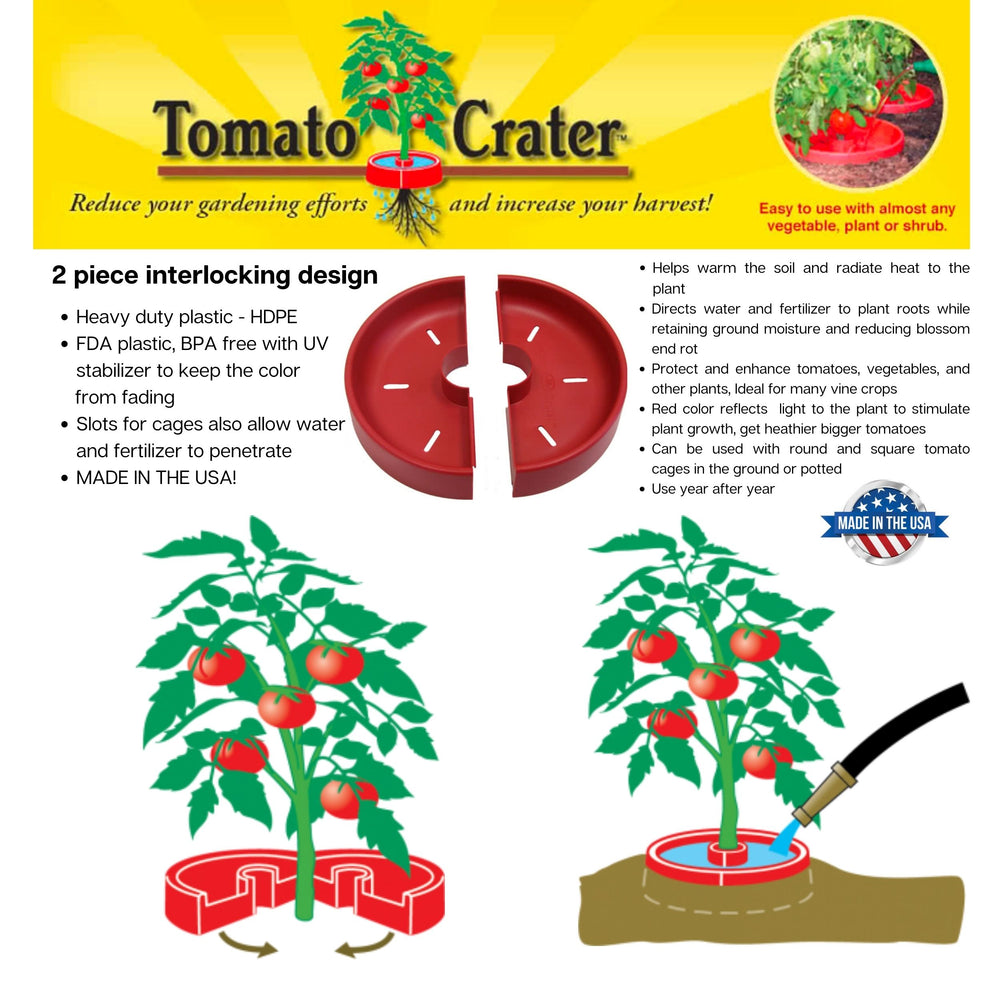 Tomato Crater DP3031-1 Vegetable Garden Watering Reservoir Directs Fertilizer and Water to the Roots, Warms Soil, Prevents Cutworms, Weed Control, Accepts Tomato Cages 12” Red 1pk