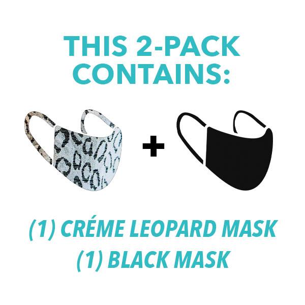 30X Mask, Créme Leopard ear loop mask, and Black ear loop mask, split pack