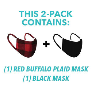 30X Mask, red buffalo plaid, ear loop mask, and Black ear loop mask, split pack