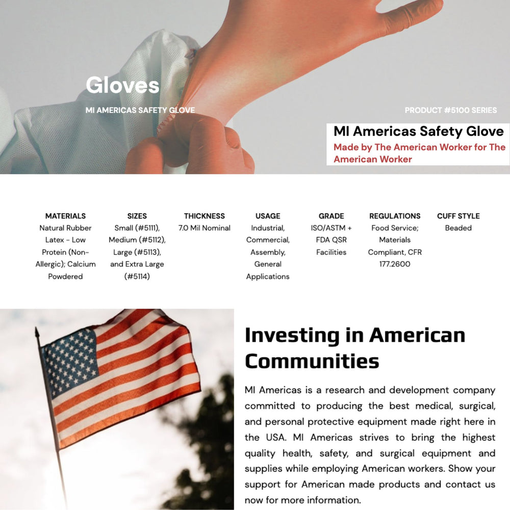 MI Americas Latex Safety Glove Disposable Low Protein Natural Rubber Non-Allergy 7 MIL