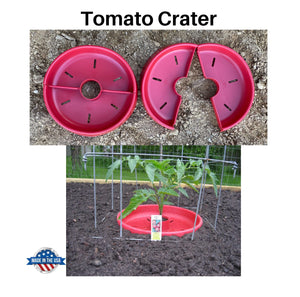Tomato Crater DP3031-3 Vegetable Garden Watering Trough Tray, All Purpose Tool Enhances Crop Growth, Directs Fertilizer and Water to the Roots, Warms Soil, Prevents Cutworms, Weed Control, Accepts Tomato Cages 12” 3pk Red