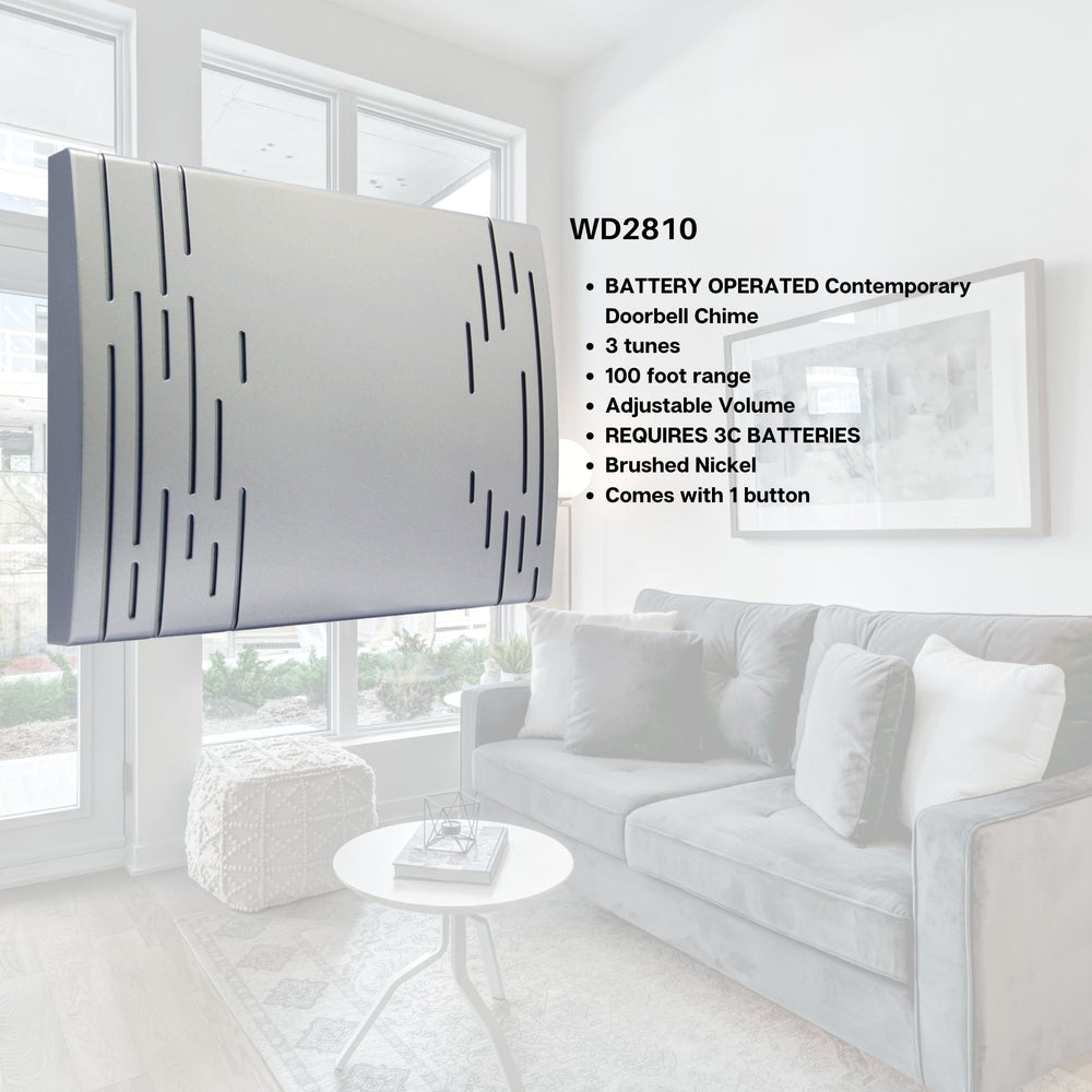 Image of Premium Product: Iq America Wd2810 Wireless Battery Operated Door Chime Kit Satin Nickel Cover And Pushbutton 8 Note Melody Westminster, highlighting its features and quality.