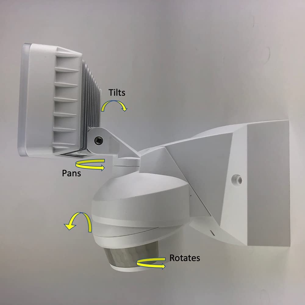 Image of Premium Product: Iq America Lm1801Wh Motion Security Floodlight 1600 Lumen 180 Deg 70 Ft Detection Eave Wall Mount Wh, highlighting its features and quality.