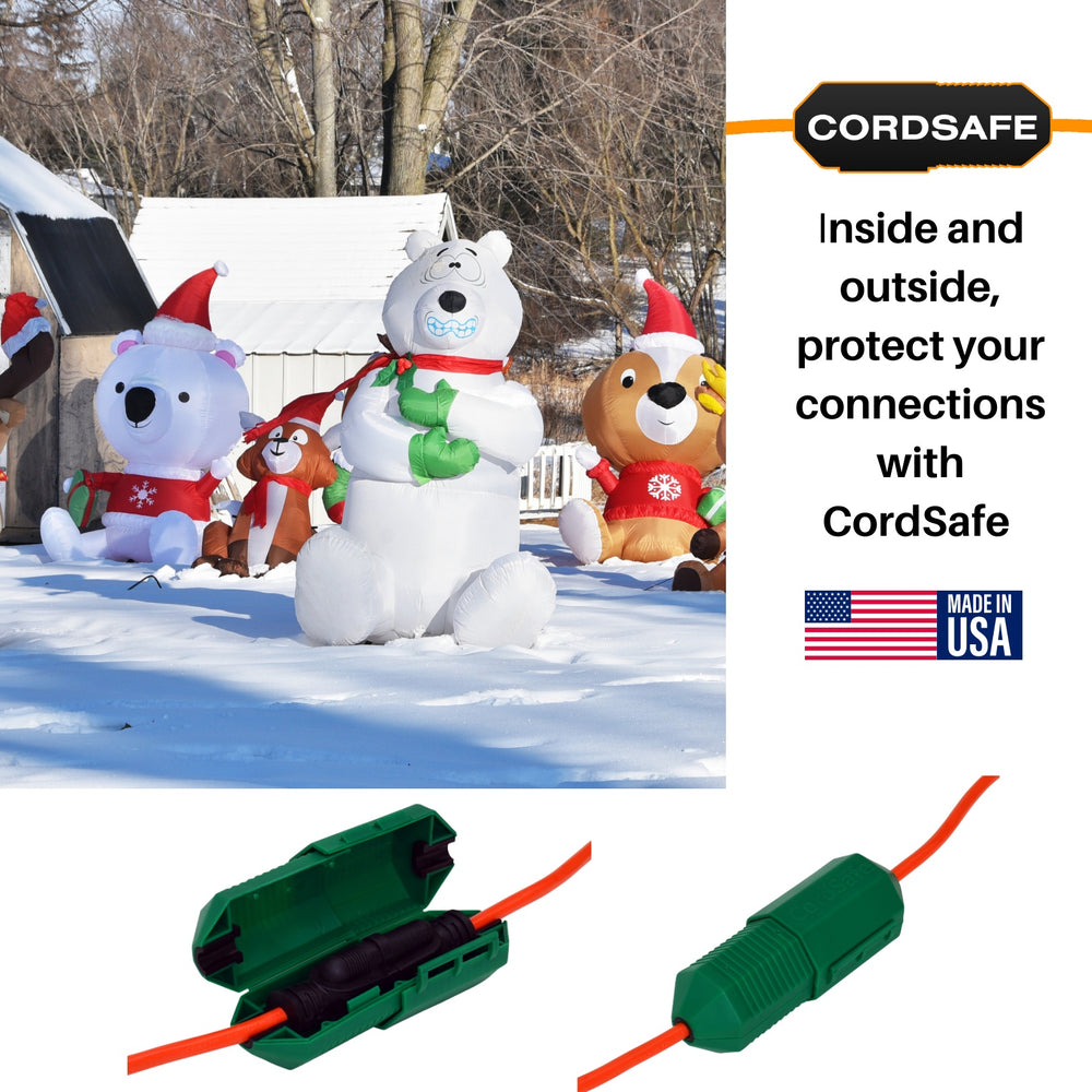 CordSafe PLUS Extension Cord Plug Protective Safety Cover, Water-Resistant Indoor Outdoor, Keep Cords Connected, For Patio Bistro String Lights Holiday Lights Christmas Lights Power Tools Fans