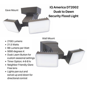 Image of Premium Product: Iq America Dt2002 Led Dusk To Dawn Security Flood Light W Timer 2100 Lumens Eave Or Wall Mount Bz, highlighting its features and quality.