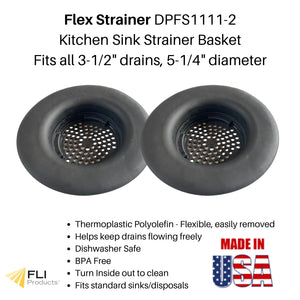 Image of Premium Product: Fli Products Flex Strainer Only Dpfs1111 1 Kitchen Sink Strainer Fits All 3 1 2 Drains And Disposals 5 1 4 Diameter Usa Made Thermoplastic Material Black 1Pk, highlighting its features and quality.