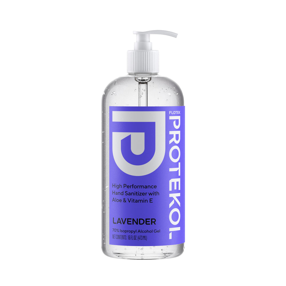 Flotek Protekol Hand Sanitizer FHS62342 70% Isopropyl Alcohol Gel with Lavender Scent 16 oz bottle w/pump top 24 count case