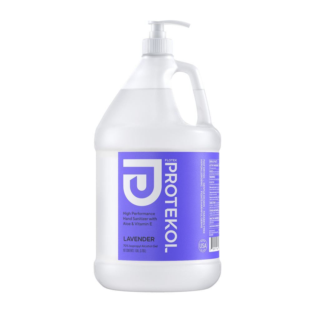 Flotek Protekol Hand Sanitizer FHS62304 70% Isopropyl Alcohol Gel with Lavender Scent 1 gallon bottle w/pump top 4 count case