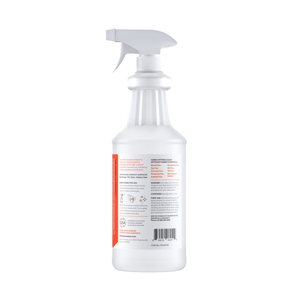 Flotek Protekol All  Purpose Cleaner FSC62519- 75% Isopropyl Alcohol 32 oz bottle with Spray Trigger 12 count case