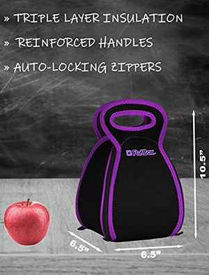 FlatBox Original Neoprene Triple Insulated Lunch Bag Lunch Tote Machine Washable Reusable Unzips Flat into a Placemat, Clean Eating Anywhere, Replaces Kids, Women, Mens Small Lunch Box Cooler Bag,  Black/Blue